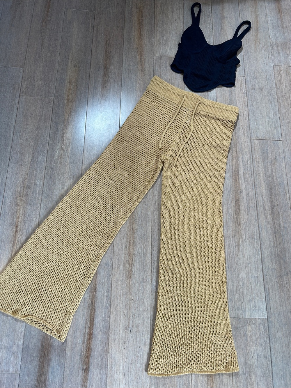 WeWoreWhat Crochet gold chain Draw cord Beach pool party Pants see thru S